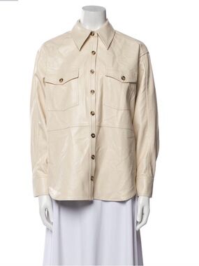 L'Academie Cream Button-Front Leather Shirt Jacket